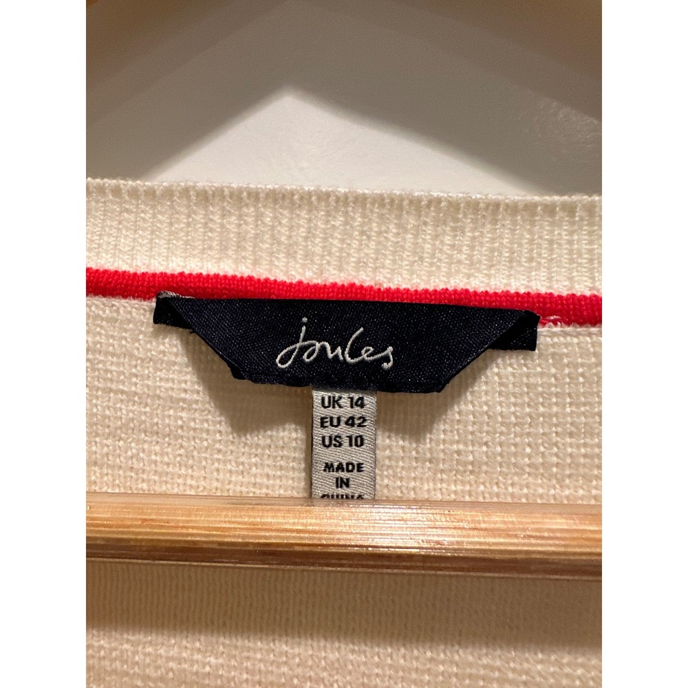 Joules Portlow Striped Cotton Sweater Cream Navy Button Shoulder US 10 Nautical - Picture 3 of 8